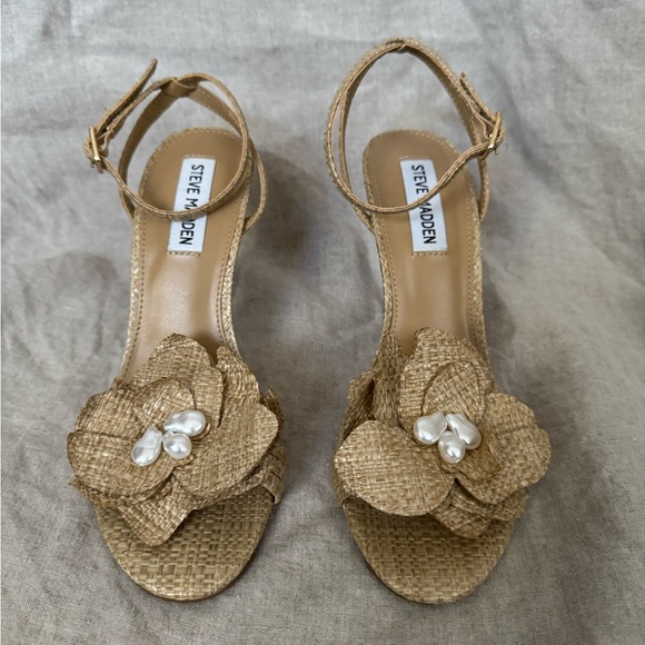 Steve Madden Shoes - Steve Madden Raffia Floral Heels – Pearl Embellished | Cottagecore, Resort, Y2K